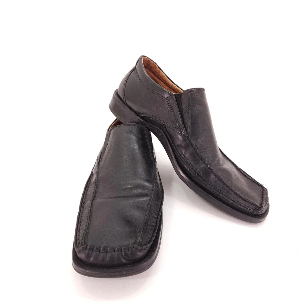 Venturini Loafer Men 7.5 Black Leather Square Toe Slip On Dress Shoes Minimalist